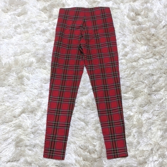 Zara Red Tartan Plaid Leggings XS - Picture 5 of 10